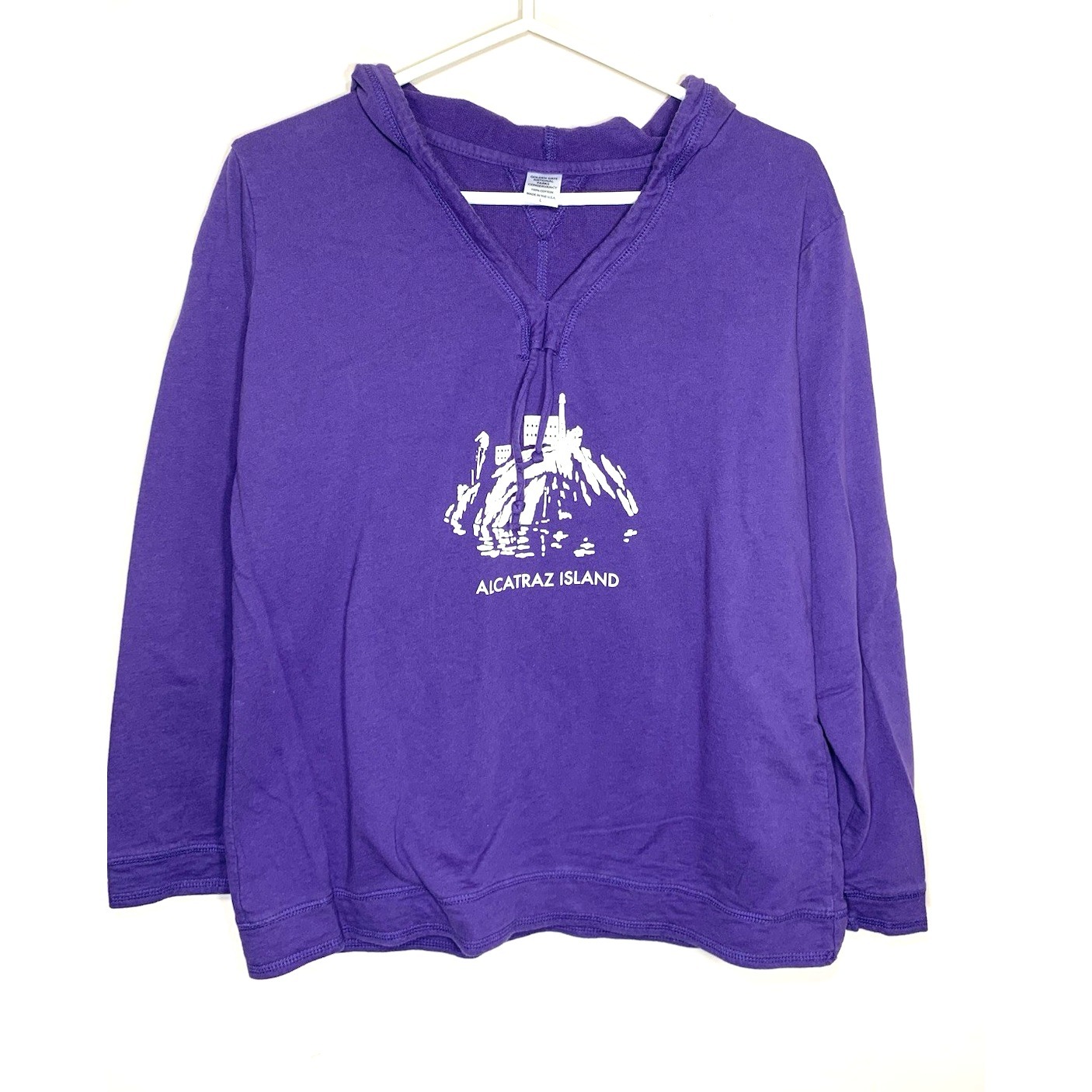 Alcatraz Hoodie Sweatshirt Womens Large Purple V-Neck California Usa Made